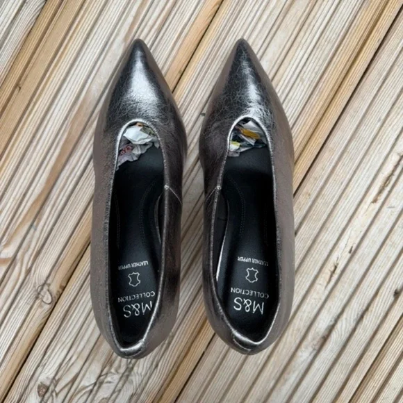 Metallic Silver Pointed-Toe Pumps - Picture 2 of 5